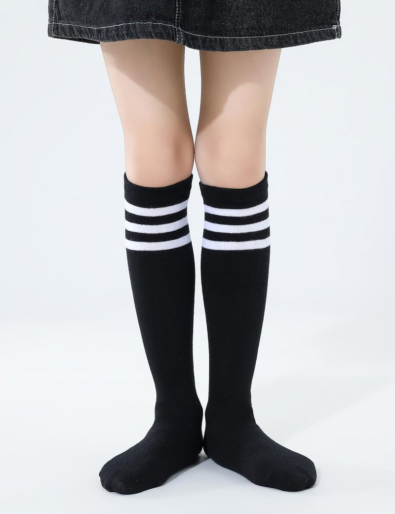 TOCONFFON Knee High Tube Socks for Boys Girls Teens, Kids Soccer School Cotton Uniform Sports Socks 3,4 Pairs(Black&white&white 3 Pairs,8-12) - Image 2